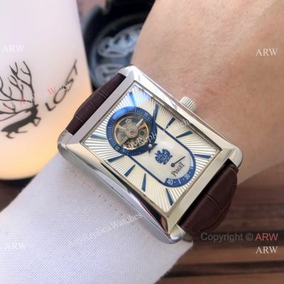 Replica Piaget Black Tie Watches Power Reserve Face Brown Leather Band